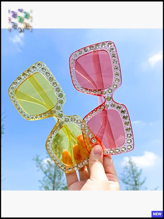 20 Pack Crystal Oversized Square Sunglasses Retro Sparkling Disco Party Favors main image 3